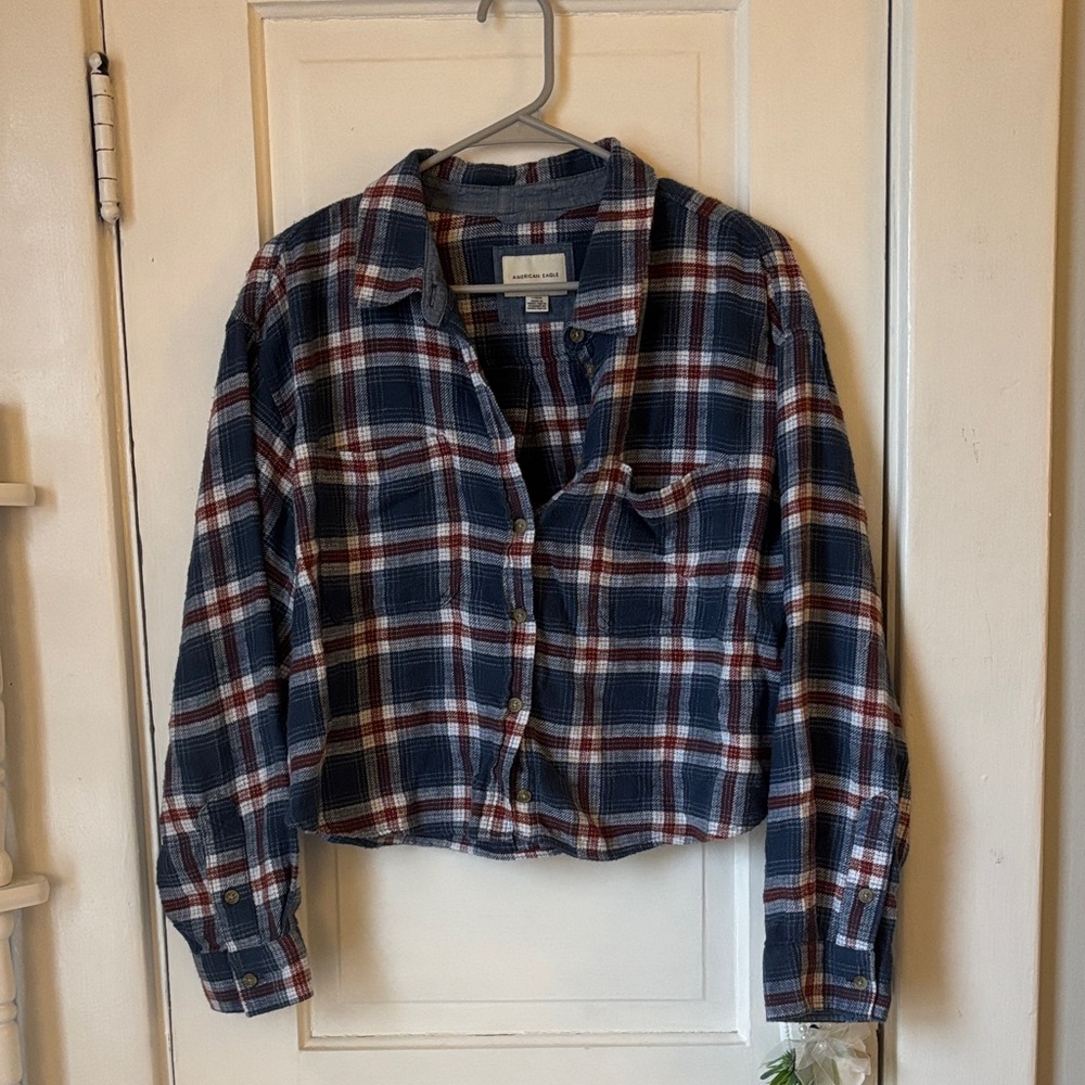 American Eagle Outfitters Blue and Red Plaid Shirt
